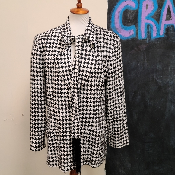 Vintage Houndstooth Fringe Tie Front Jacket - Picture 3 of 13